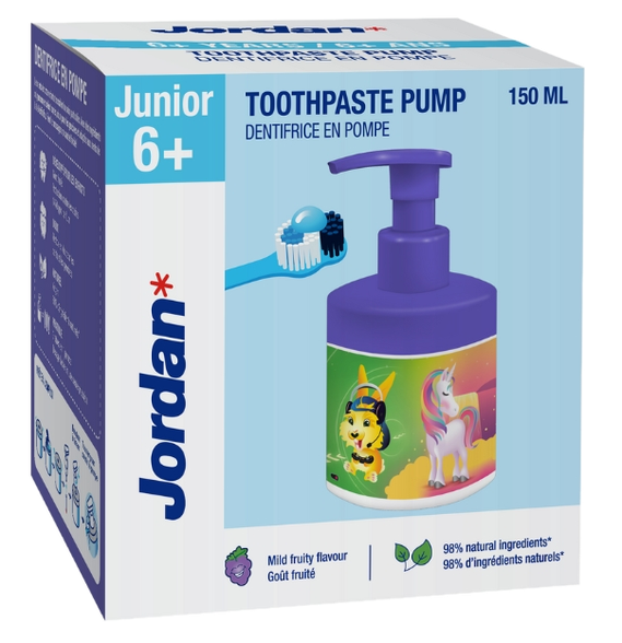 Jordan Junior 6+ Toothpaste Pump Mild Fruity Flavour - 150ml — product packaging
