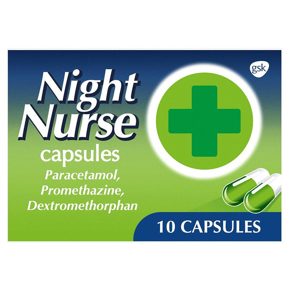 Night Nurse Night -cold cough capsule (British version of Bai Jiahe -Night Nurse, sleeps in the evening, headache nasal congestion, cough, cough, not uncomfortable at night) Capsules 10 capsules