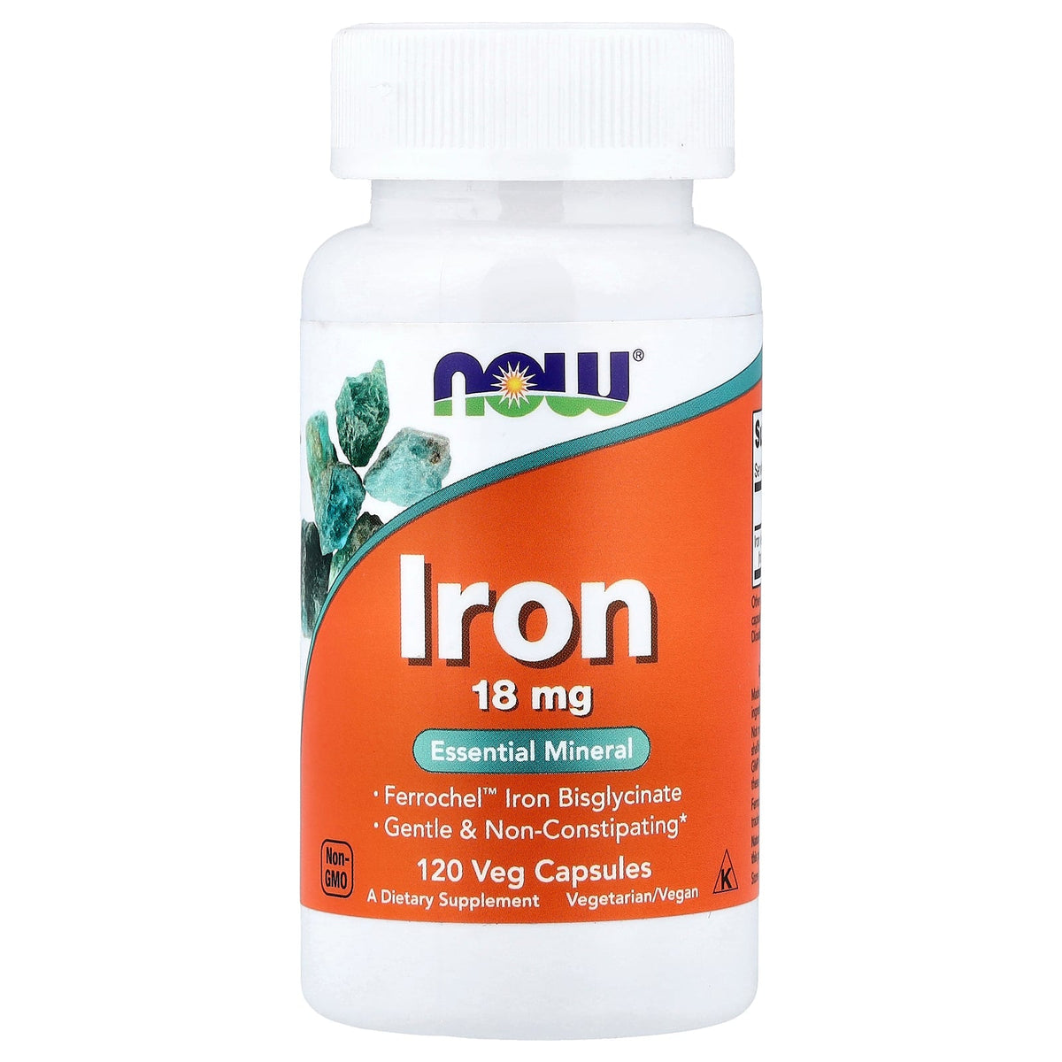 NOW Foods Iron 18mg Bisglycinate - 120 Veg Capsules — product packaging