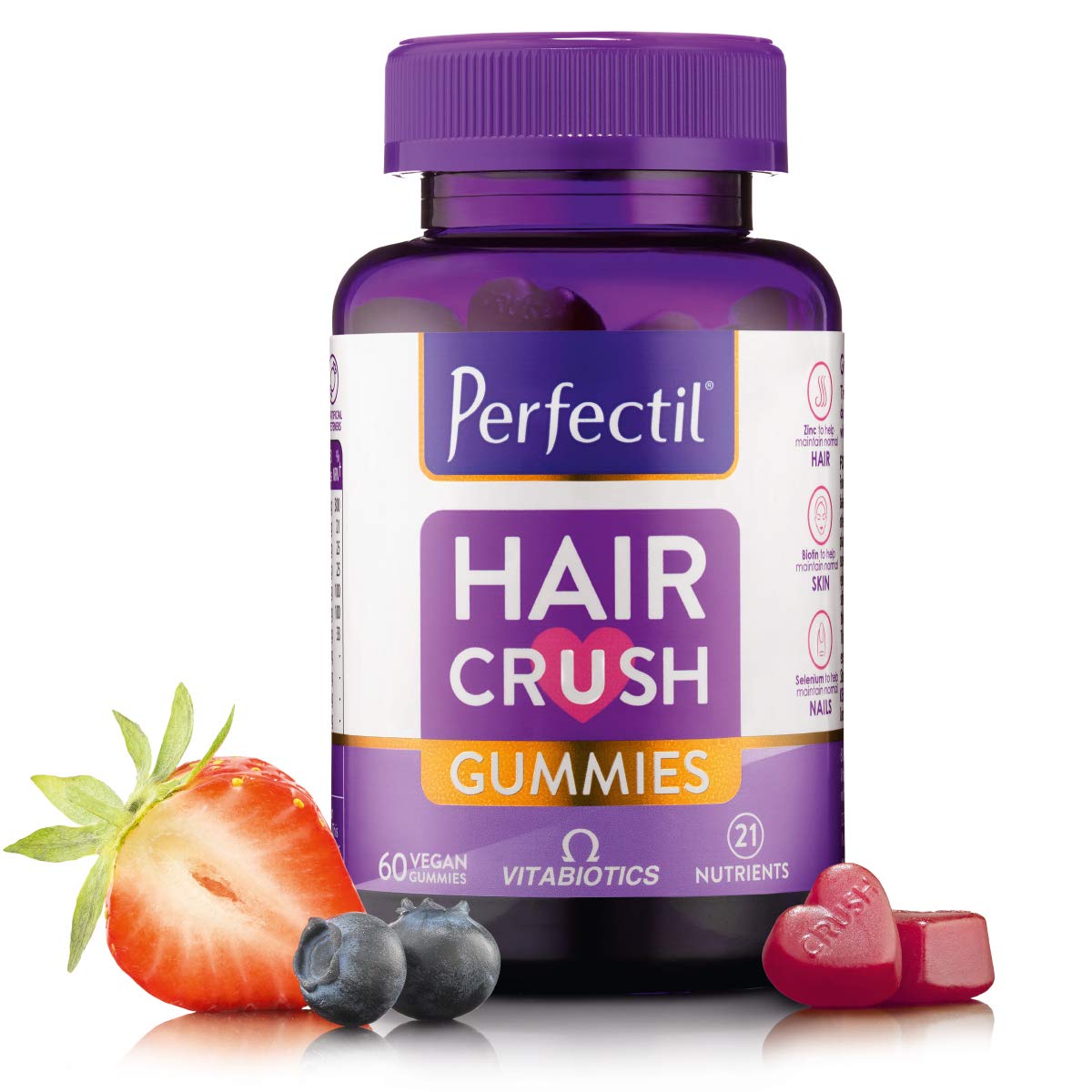Vitabiotics 纯素天然混合浆果味 (可维持正常的头发,皮肤和指甲) Perfectil Haircrush 60 粒素食软糖