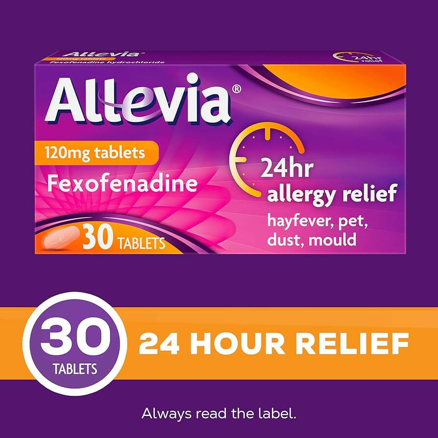 Allevia Fexofenadine Hydrochloride 120mg Film-Coated Tablets - 7, 15 or 30 Tablets — product packaging