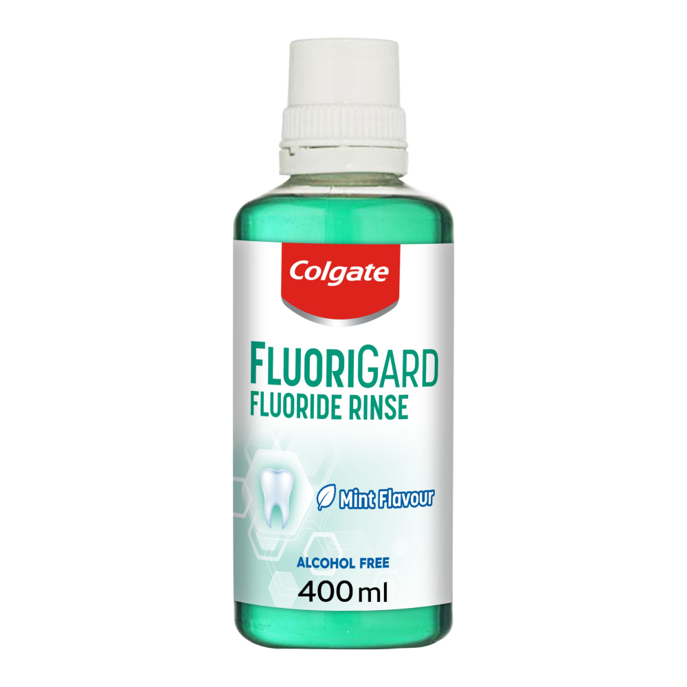 Colgate FluoriGard Fluoride Rinse Alcohol Free Mint Mouthwash - 400ml — product packaging