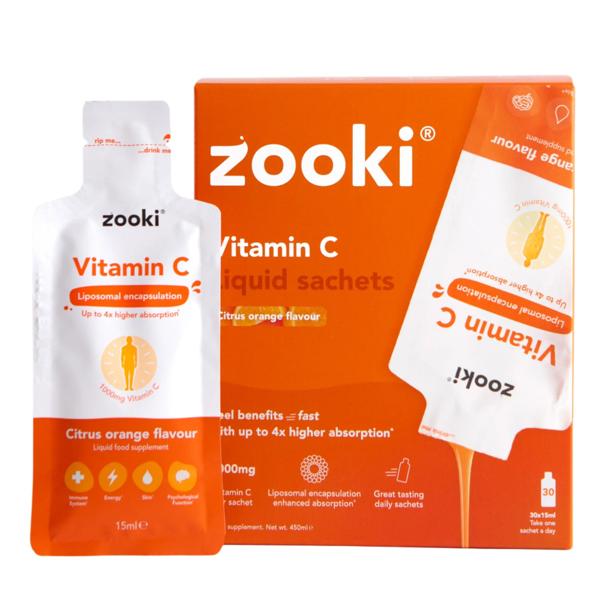 Zooki Liposomal Vitamin C 1000mg Liquid Sachets - 30 x 15ml — product packaging