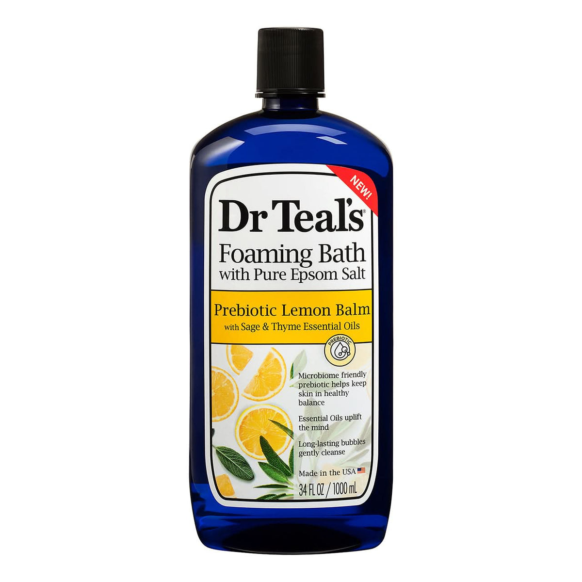 Dr Teal's Foaming Bath with Pure Epsom Salt Prebiotic Lemon Balm - 1L — product packaging