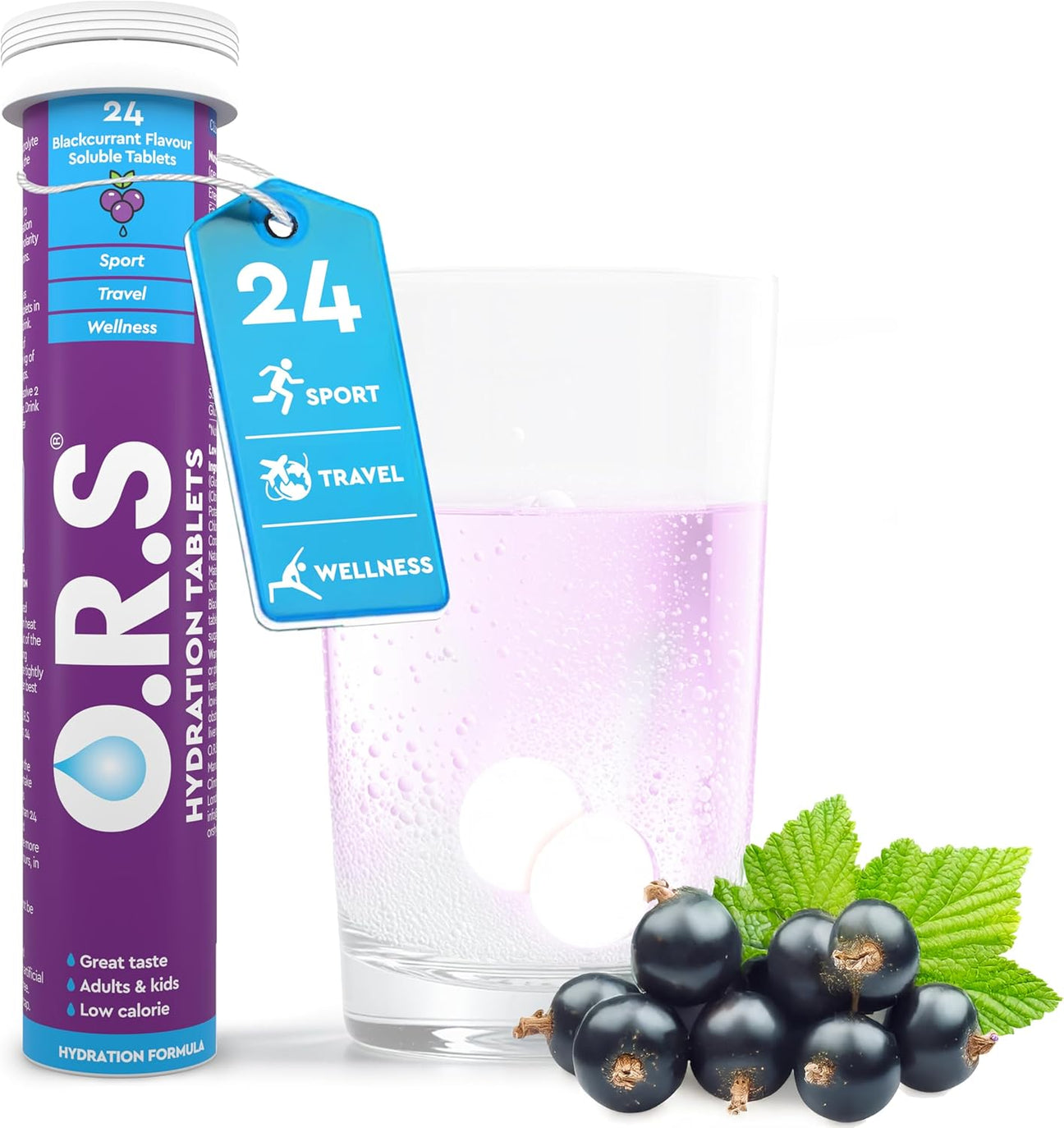 O.R.S Hydration, Blackcurrant Electrolyte Tablets For Everyday Hydration And Wellness-24 tablets