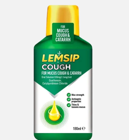 Lemsip 咳嗽用于粘液咳嗽和粘膜炎 (可缓解流感、感冒和轻度喉咙感染)cough 180毫升