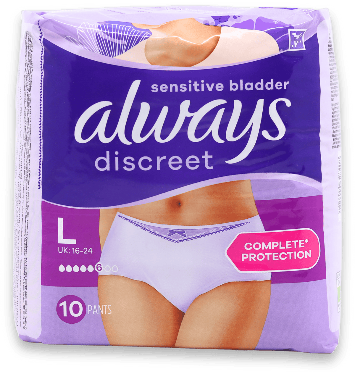 Always Discreet Incontinence Pants Large - 10 Pants — product packaging