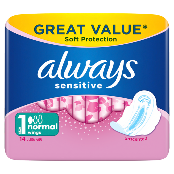 Always Sensitive Normal Size 1 Sanitary Towels with Wings - 14 Pads