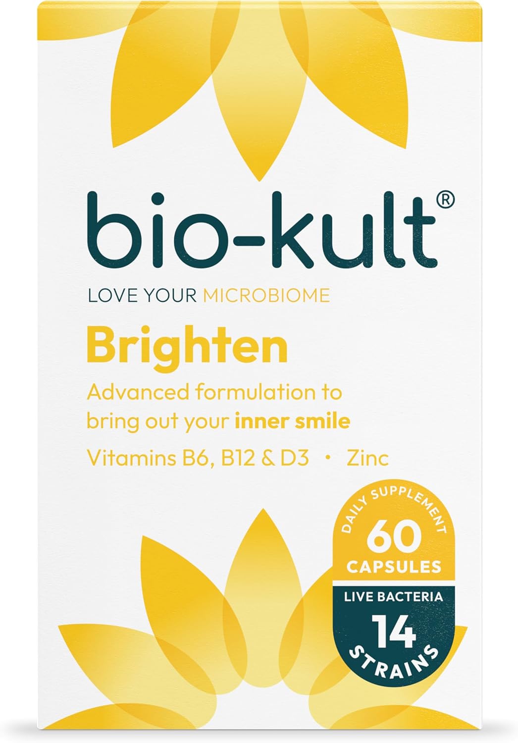 Bio-Kult Brighten – to Bring Out Your Inner Smile, with 14 Strains of Live Bacteria, Vitamins B6, B12, & D, Zinc & Magnesium - 60 Capsules