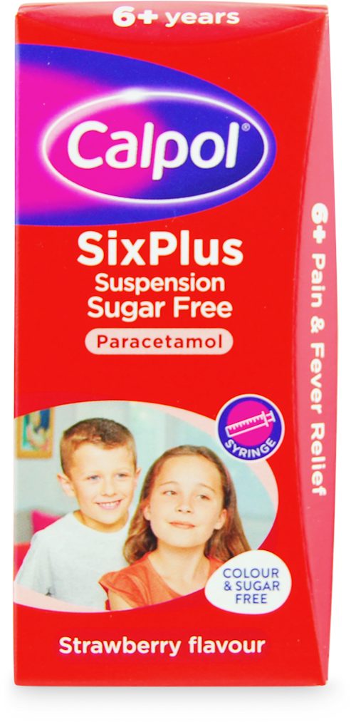 Calpol SixPlus Sugar Free Suspension Paracetamol 250mg/5ml Strawberry - 80ml — product packaging