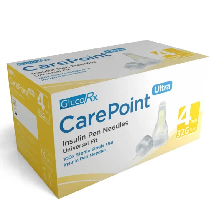 GlucoRx CarePoint Ultra 32G 4mm insulin pen needles 100 pack