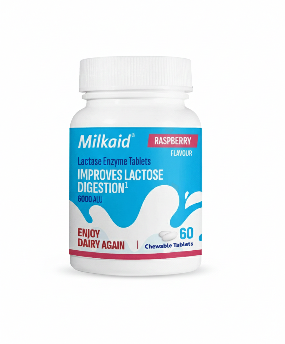 Milkaid Lactase Enzyme Tablets Raspberry Flavour 60 Tablets