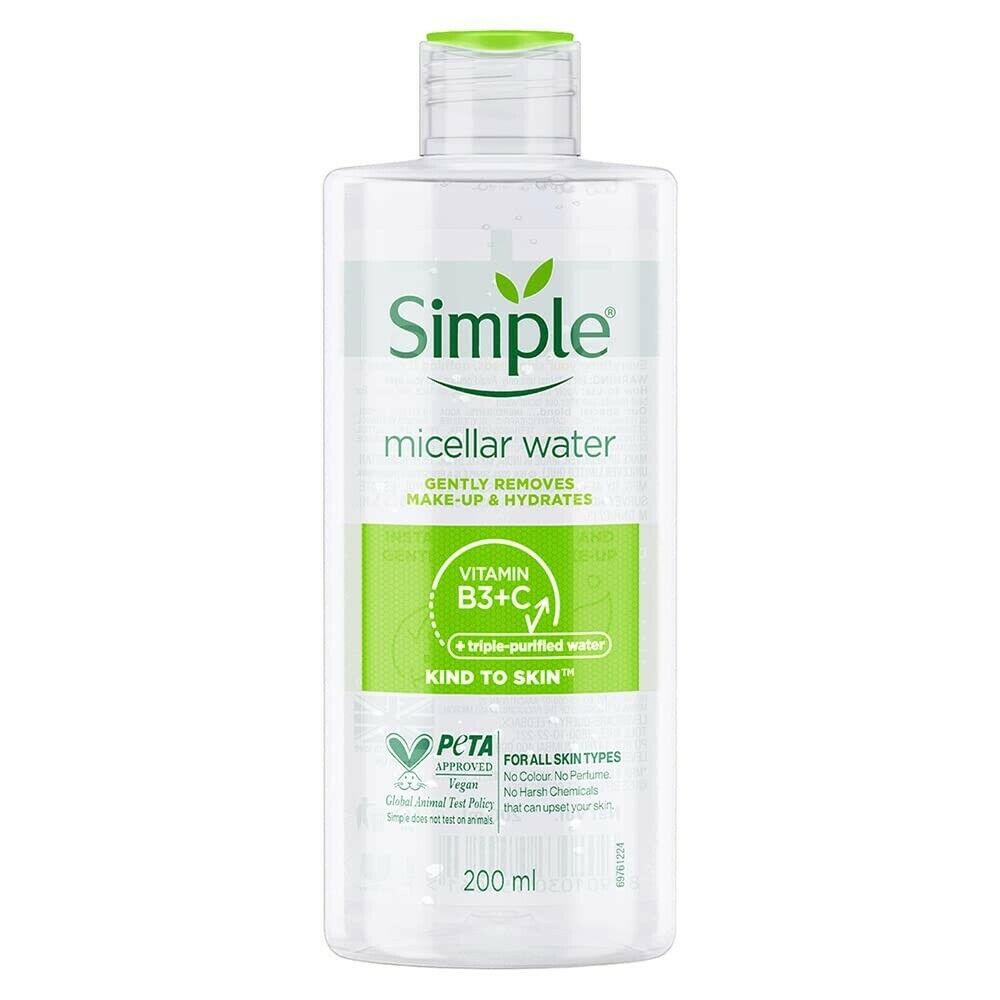 Simple Kind To Skin Micellar Cleansing Water +pro-vitaminB5+B3+C REMOVES MAKE -UP AND SOOTHES SKIN