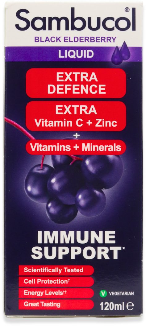 Sambucol Extra Defence Black Elderberry Liquid with Vitamins & Minerals - 120ml — product packaging