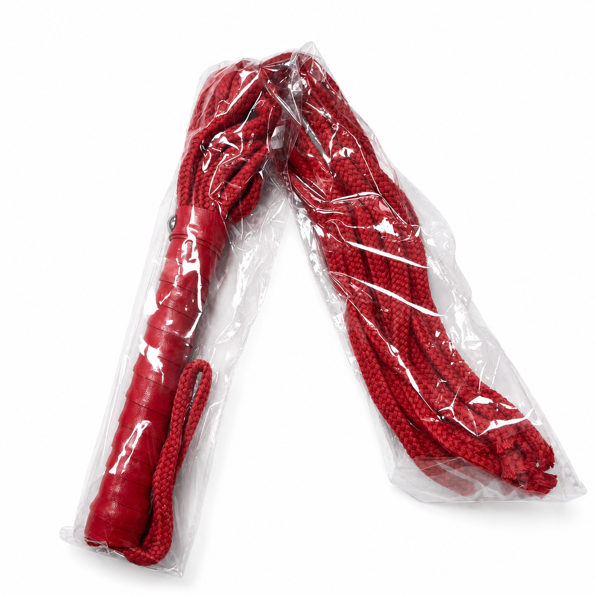 Red Faux Leather Handle Whip with Rope Tassel for Adult Role Play