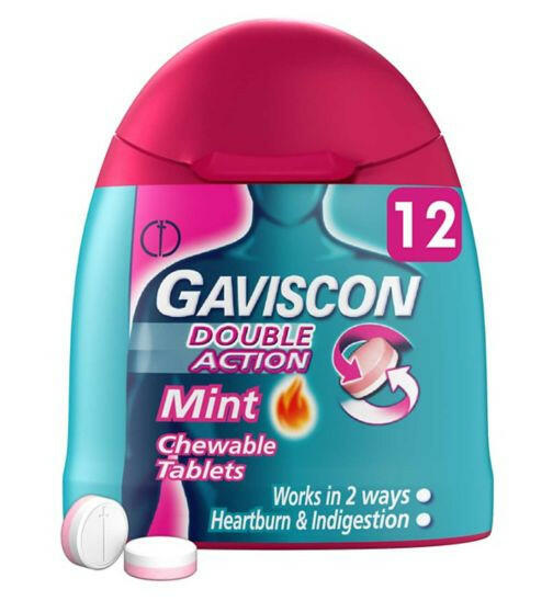 Gaviscon Double Action Heartburn & Indigestion Mint Flavour Chewable Tablets X12