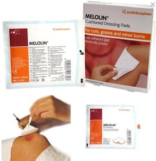 Smith & Nephew Melolin Low-Adherent Dressing Pads - 5cm x 5cm / 10cm x 10cm — product packaging