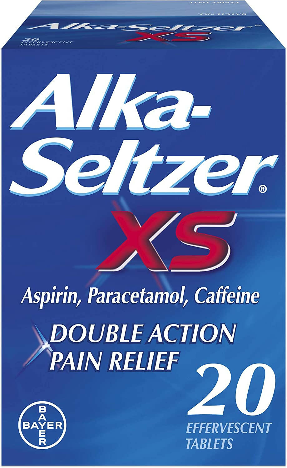 拜耳英版Alka-Seltzer XS加强版双重功效(含阿司匹林/扑热息痛,快速缓解疼痛退烧,偏头痛头痛痛经神经痛牙痛喉咙痛风湿痛)水溶泡腾片20粒
