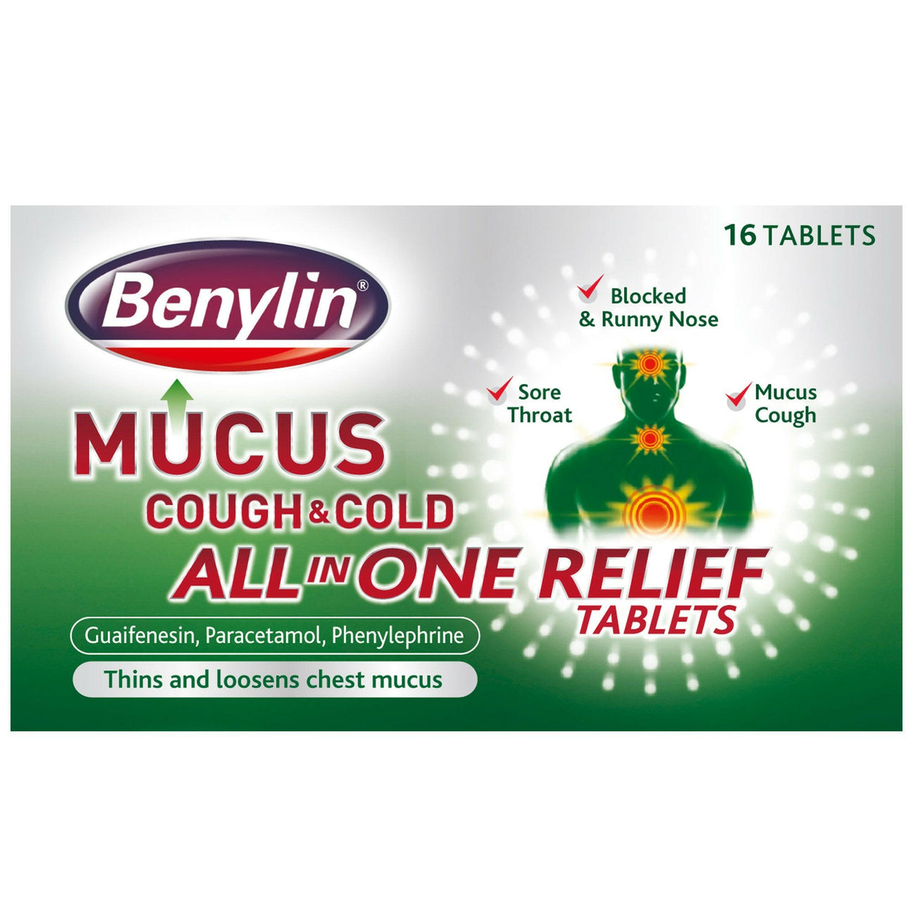 Benylin Mucus Cough & Cold All-in-One Relief Tablets - 16 Tablets — product packaging