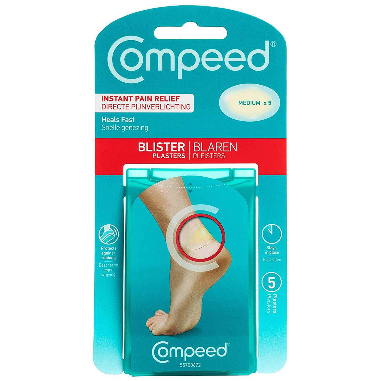 Compeed Medium Hydrocolloid Blister Plasters - 5 Plasters — product packaging