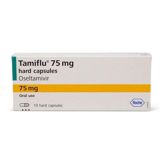 Tamiflu Oseltamivir 30mg / 45mg / 75mg Capsules & 6mg/ml Oral Suspension - Treatment Course — product packaging