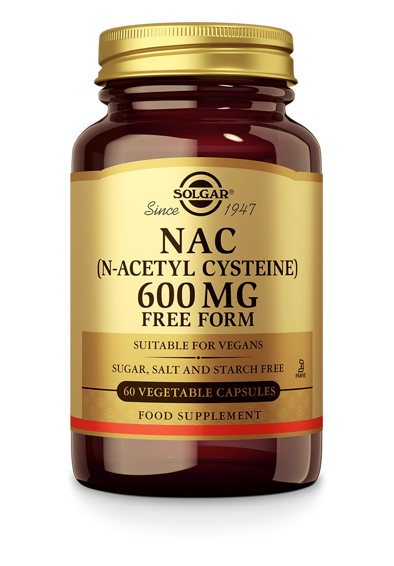 Solgar NAC (N-Acetyl Cysteine) 600mg Free Form - 60 Vegetable Capsules — product packaging
