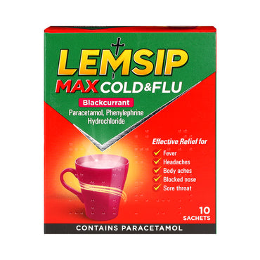 LEMSIP MAX Cold and Flu Relief (10) -Blackcurrant
