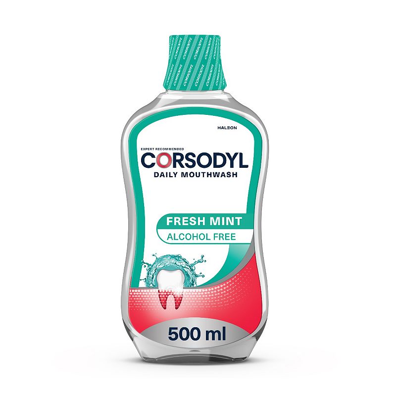 Corsodyl Daily Gum Care Mouthwash Alcohol Free Fresh Mint - 500ml — product packaging