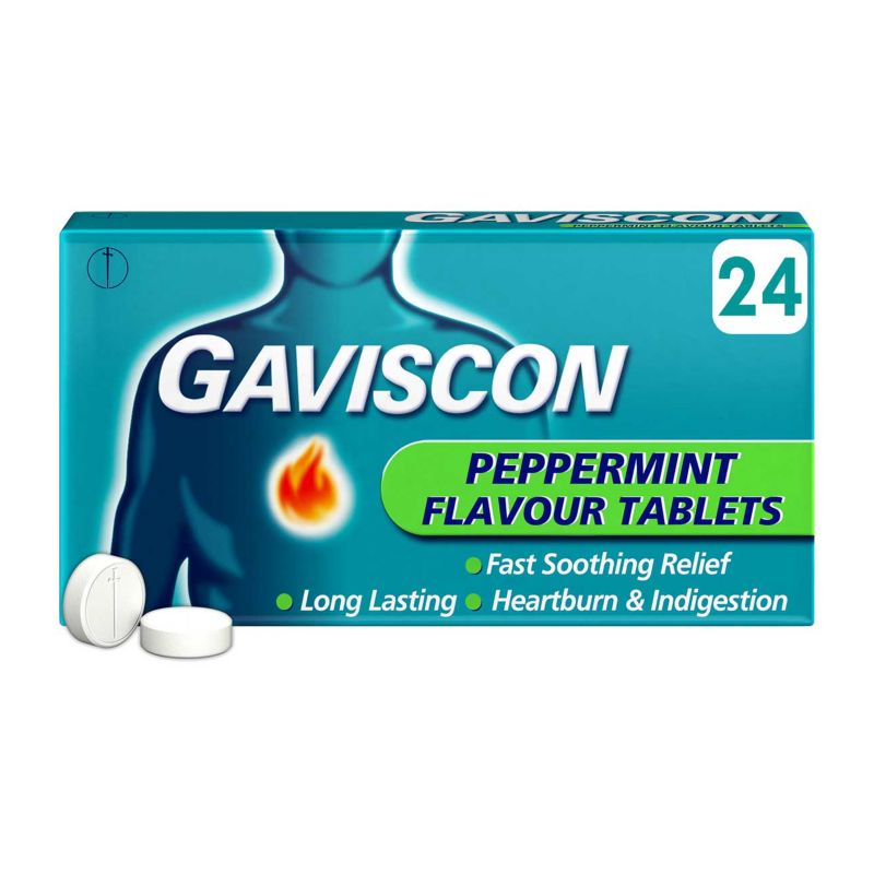 Gaviscon Peppermint Flavour Heartburn & Indigestion Tablets - 24 Chewable Tablets — product packaging