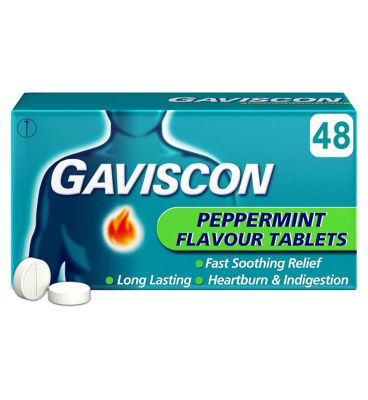 Gaviscon Peppermint Flavour Chewable Tablets for Heartburn & Indigestion - 48 Tablets — product packaging