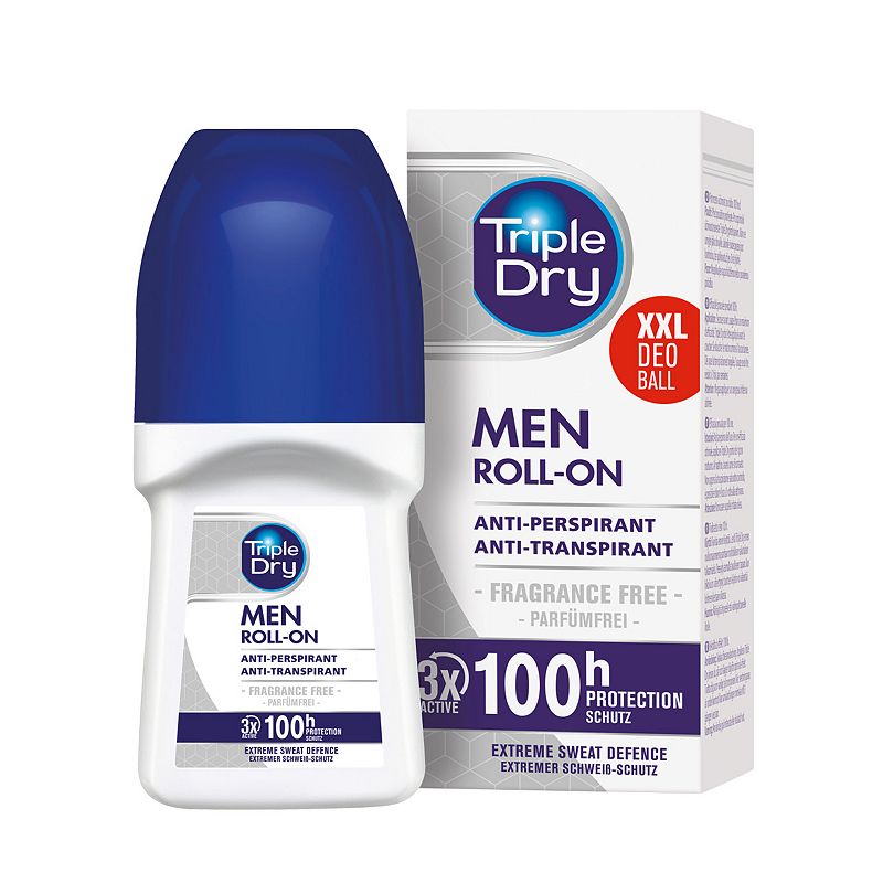 Triple Dry Men Fragrance-Free Anti-Perspirant Roll-On 100 Hours - 50ml — product packaging