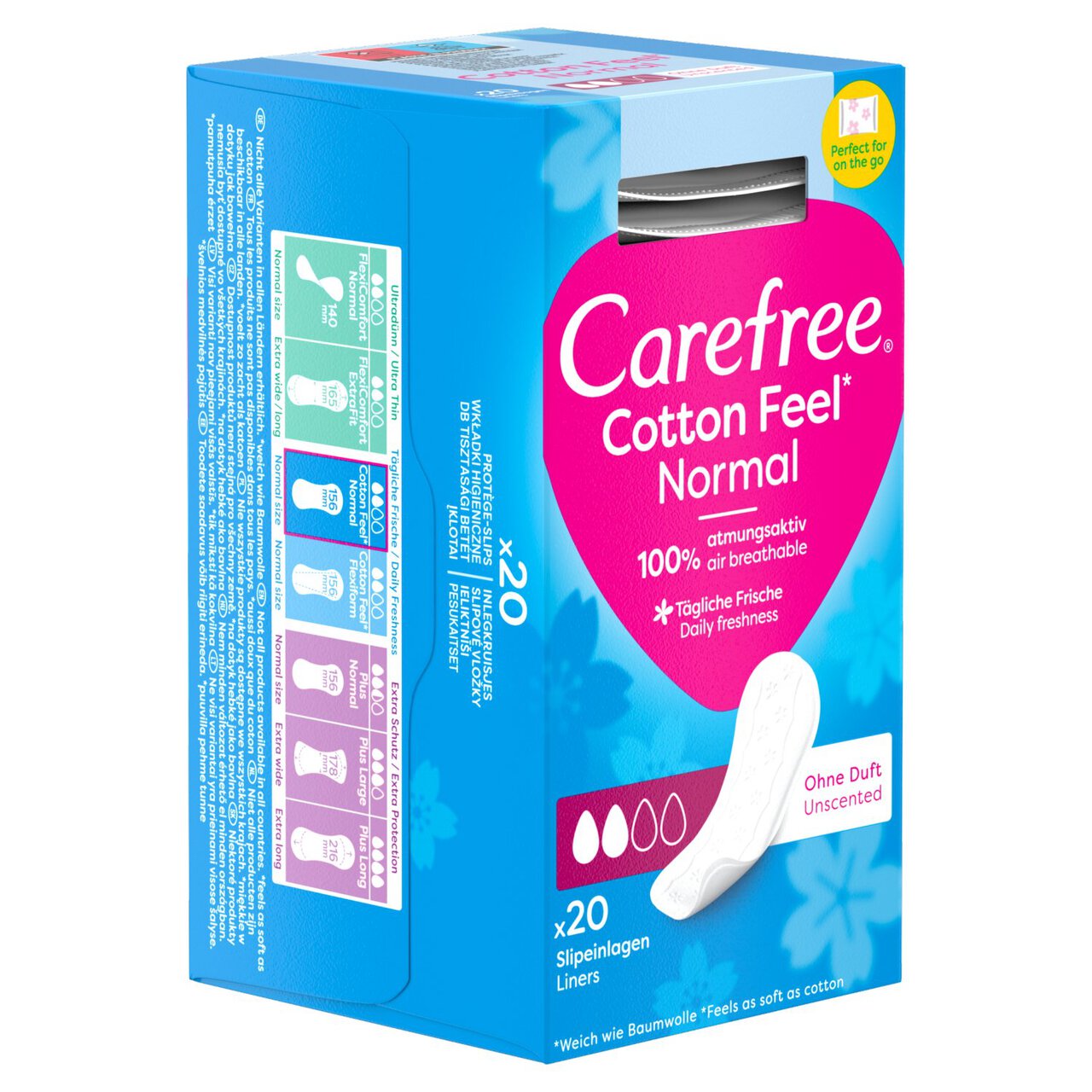 Carefree Cotton Feel Pantyliners - 20 Liners, Scented or Unscented — product packaging