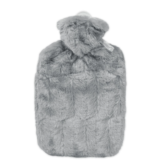 Hot water bottle with fur cover