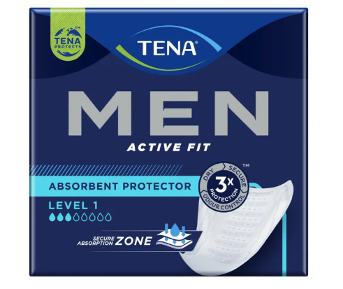 TENA Men Level 1 incontinence absorbent protectors, 12 pack — product packaging