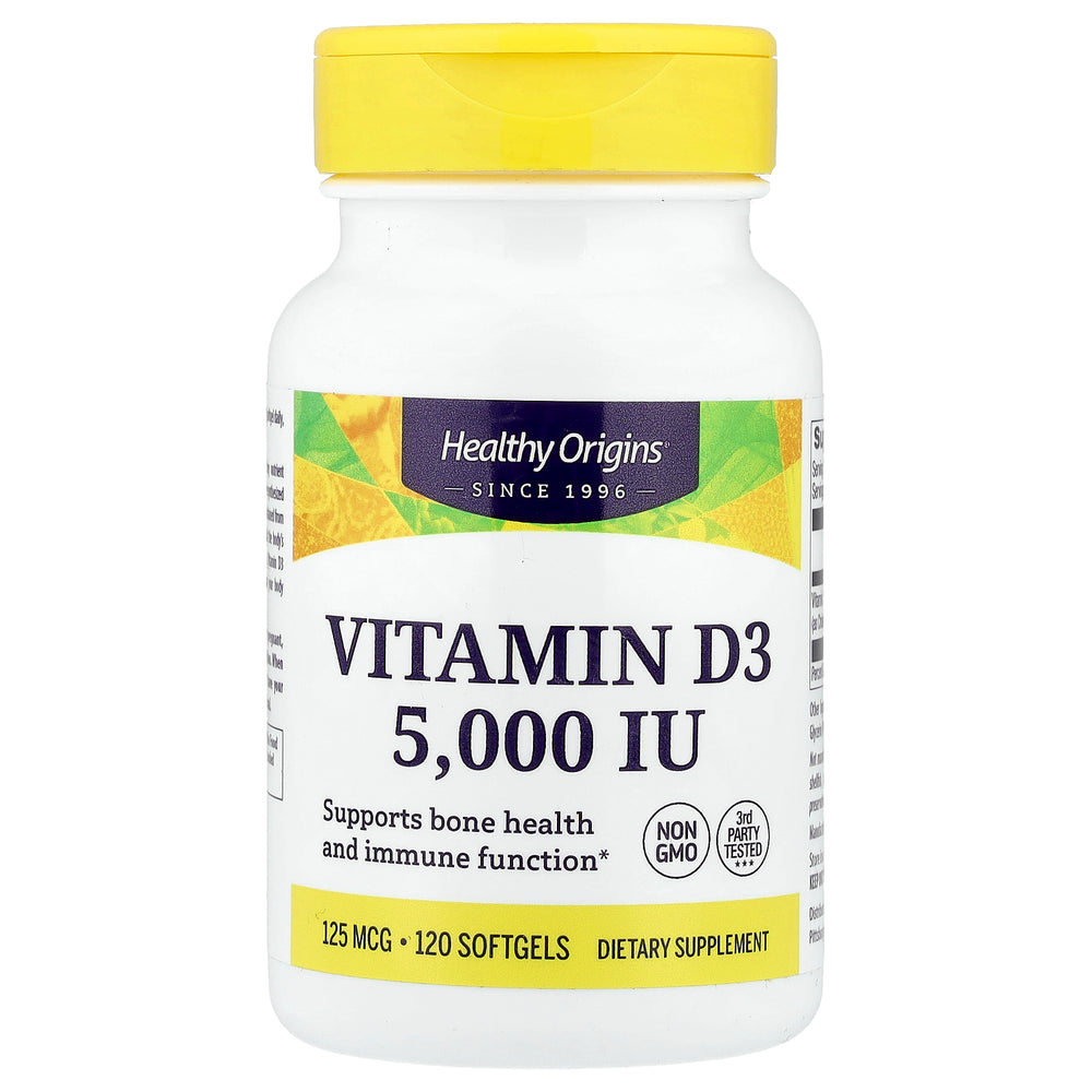 Healthy Origins Vitamin D3 5000 IU (125mcg) Softgels - 120 — product packaging