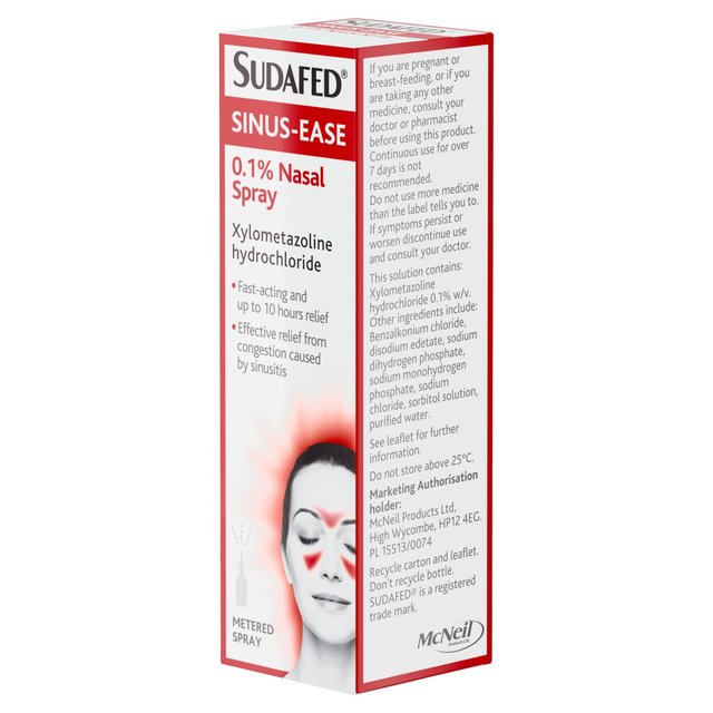 Sudafed Sinus-Ease Xylometazoline 0.1% Nasal Spray - 15ml — product packaging