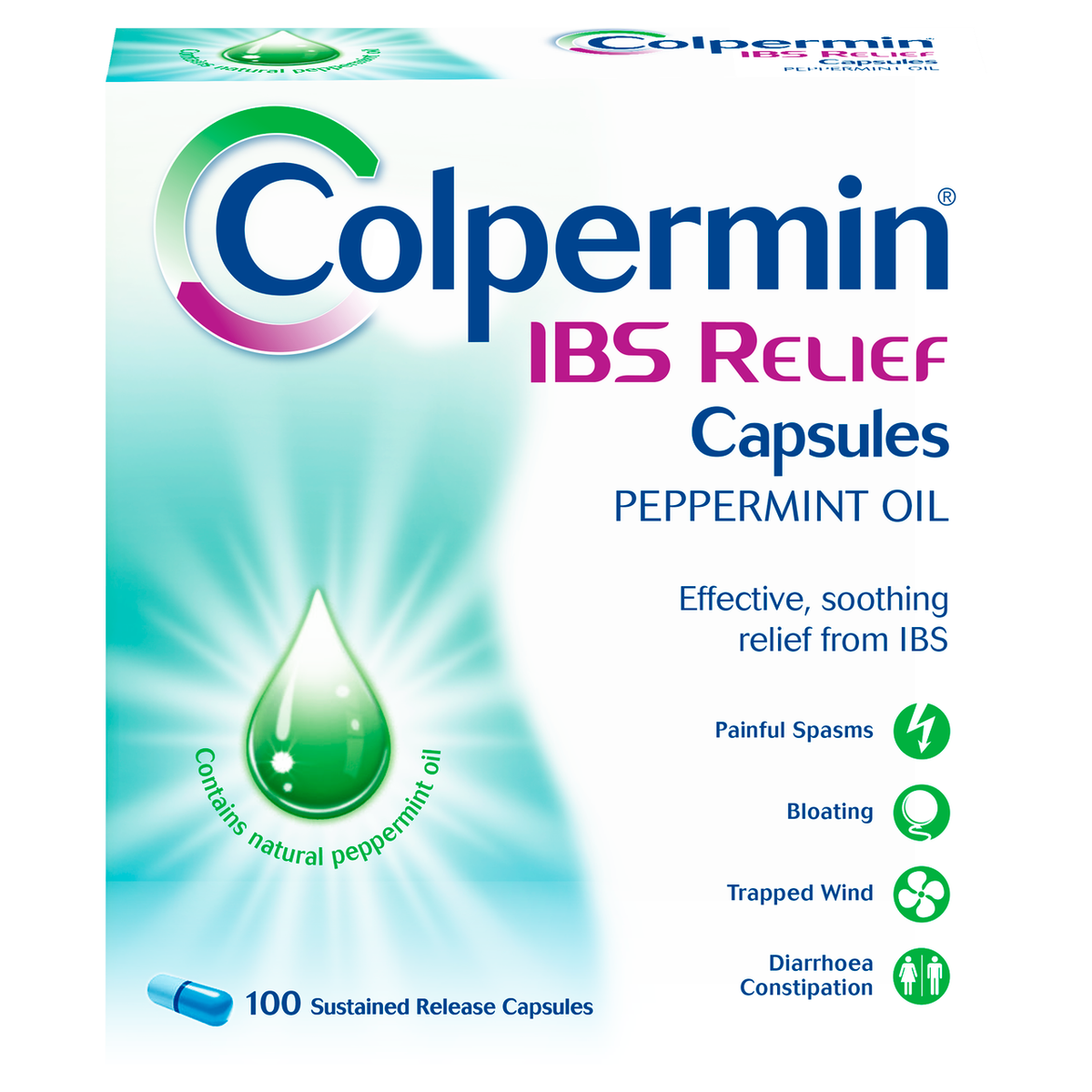 Colpermin IBS Relief Peppermint Oil Capsules 0.2ml - 100 Capsules — product packaging