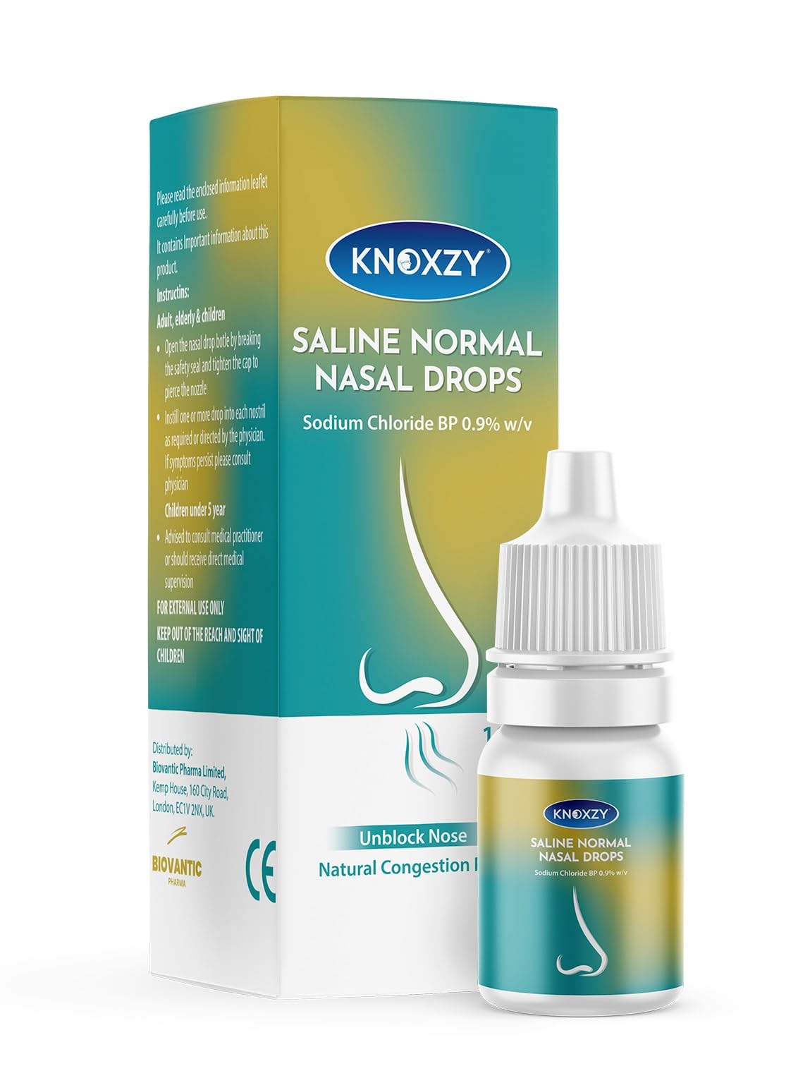 Knoxzy Saline Nasal Drops – Suitable for Children – Instant Relief for Blocked Nose & Sinuses (10ml)