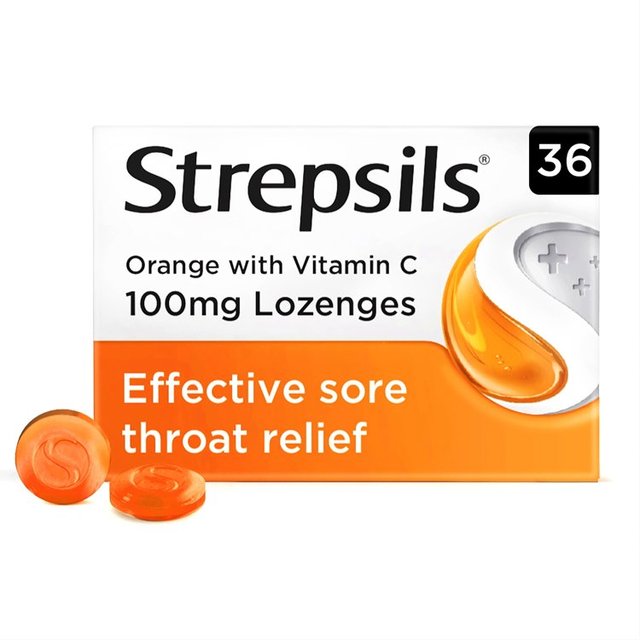 Strepsils 使立消橙子口味+ 维C 润喉糖 100mg（有效缓解喉咙痛嗓子痛咽喉痛）36粒/盒 Orange with Vitamin C (100mg) Lozenges