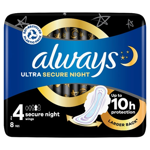 Always Ultra Secure Night Size 4 Sanitary Towels with Wings - 8 Pads — product packaging