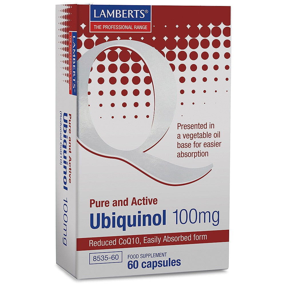 Lamberts Pure and Active Ubiquinol CoQ10 100mg, 60 capsules — product packaging
