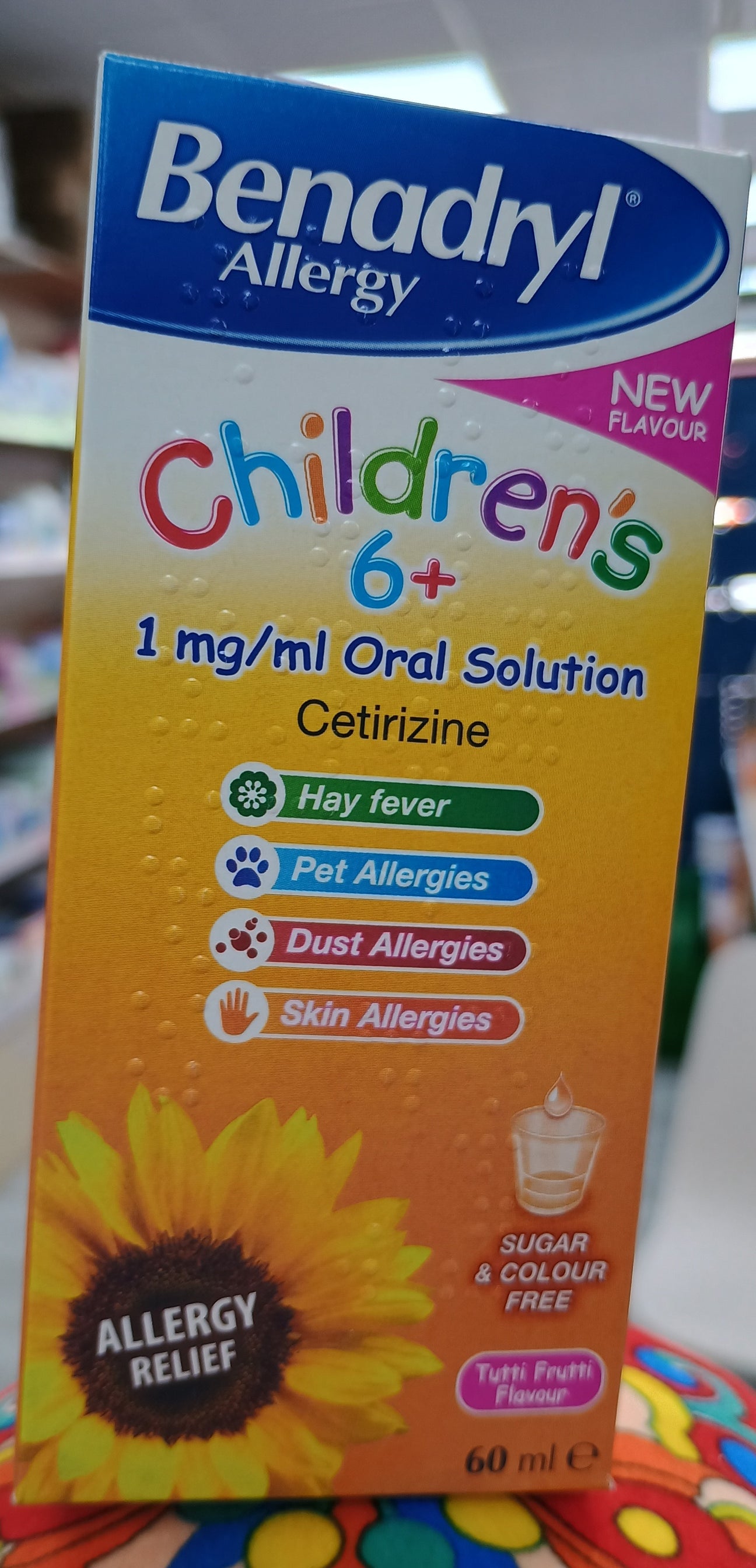 Benadryl allergy cetirizine children's 6+ 1mg/ml oral solution /60ml