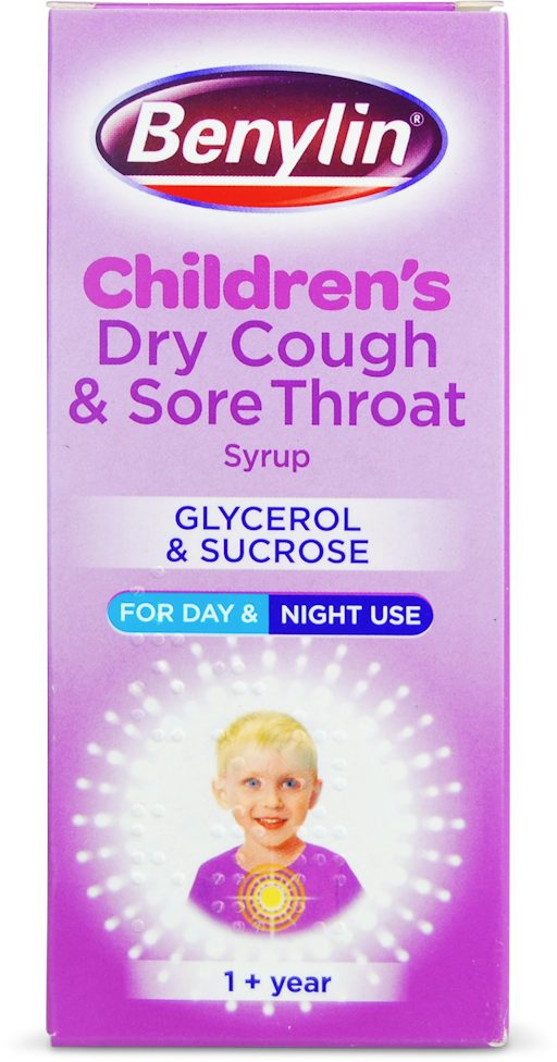 Benylin Children's Dry Cough & Sore Throat Syrup 1 Year+ - 125ml — product packaging