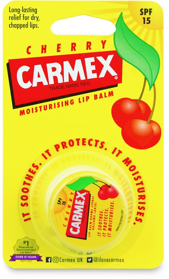 Carmex Cherry Moisturising Lip Balm Pot SPF 15 - 7.5g — product packaging