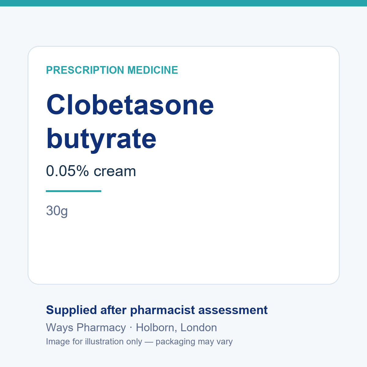 Clobetasone butyrate 0.05% cream 30g — image for illustration, packaging may vary