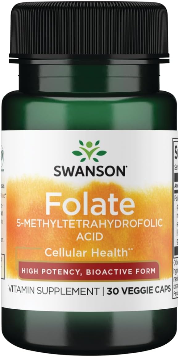Swanson Folate 5-Methyltetrahydrofolic Acid, 800 mcg, 30 Veg Capsules