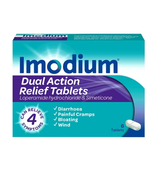 Imodium Dual Action Relief Tablets 2mg/125mg - 6 Tablets