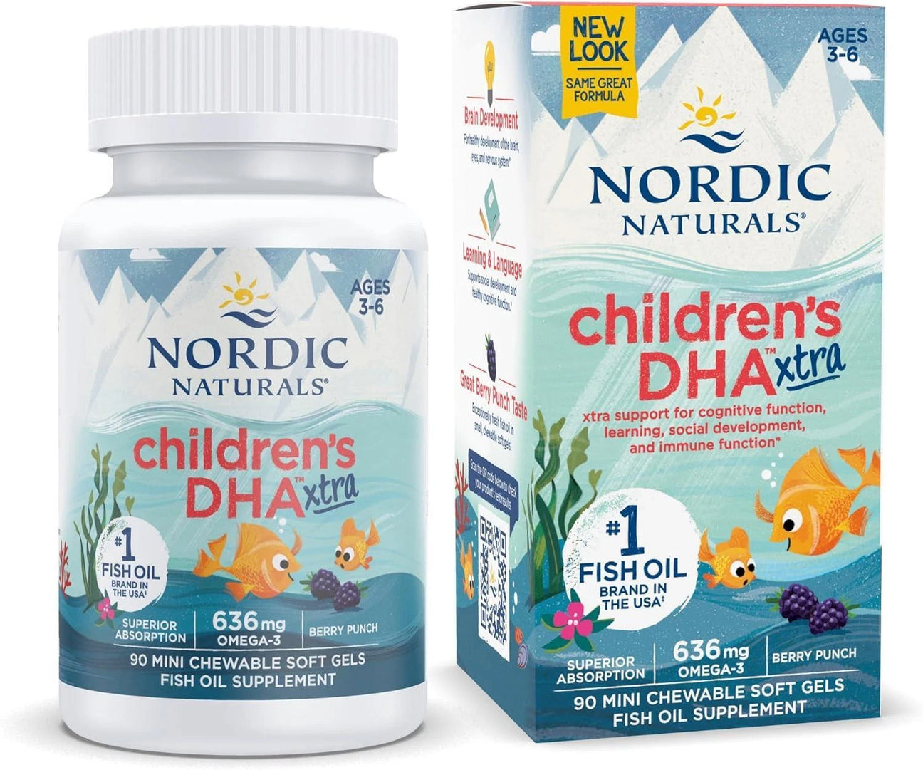 Nordic Naturals儿童DHA Xtra 636毫克浆果味 - 90粒迷你软胶囊