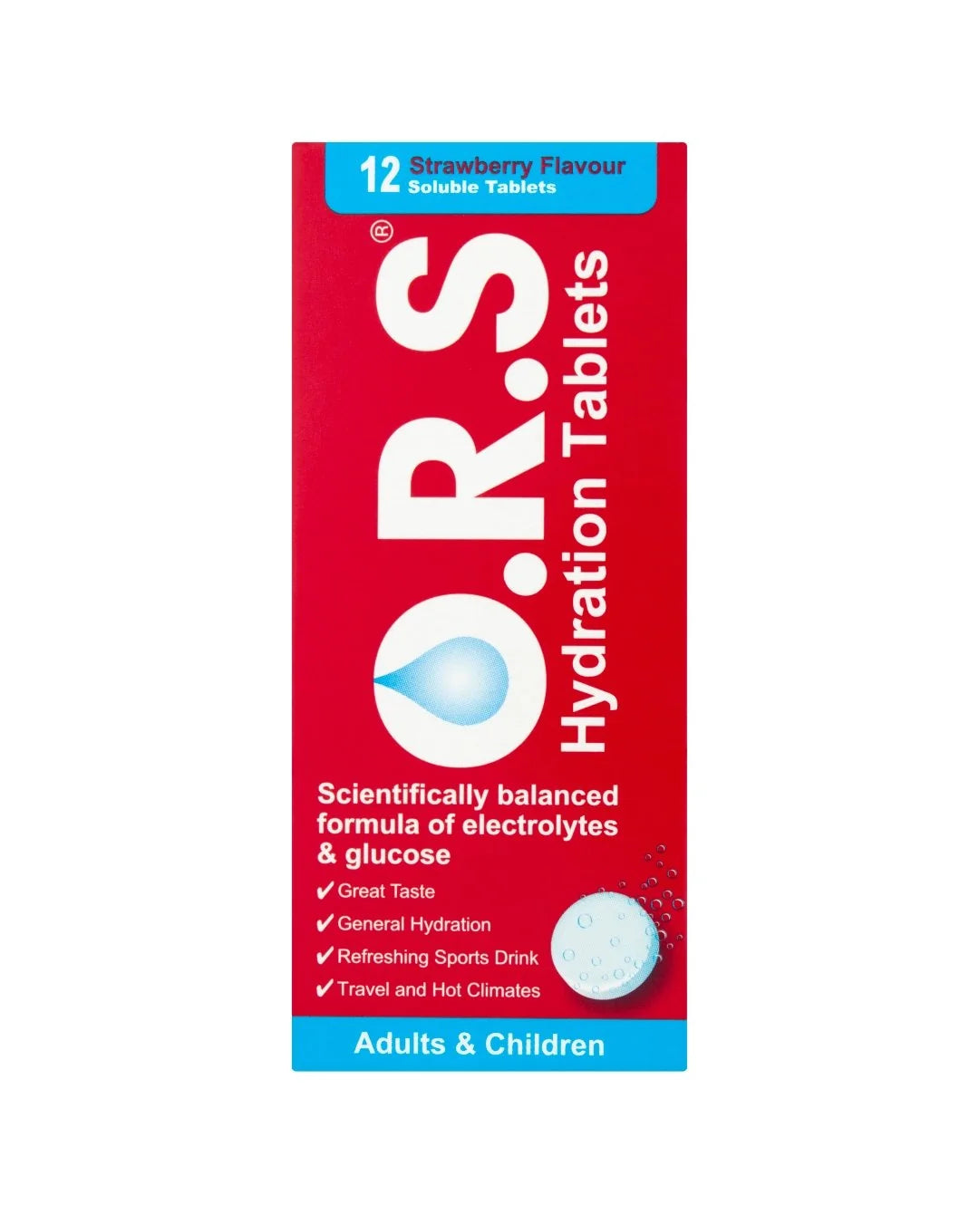 O.R.S. Oral Rehydration Salts - Strawberry Flavour, 12 Soluble Tablets