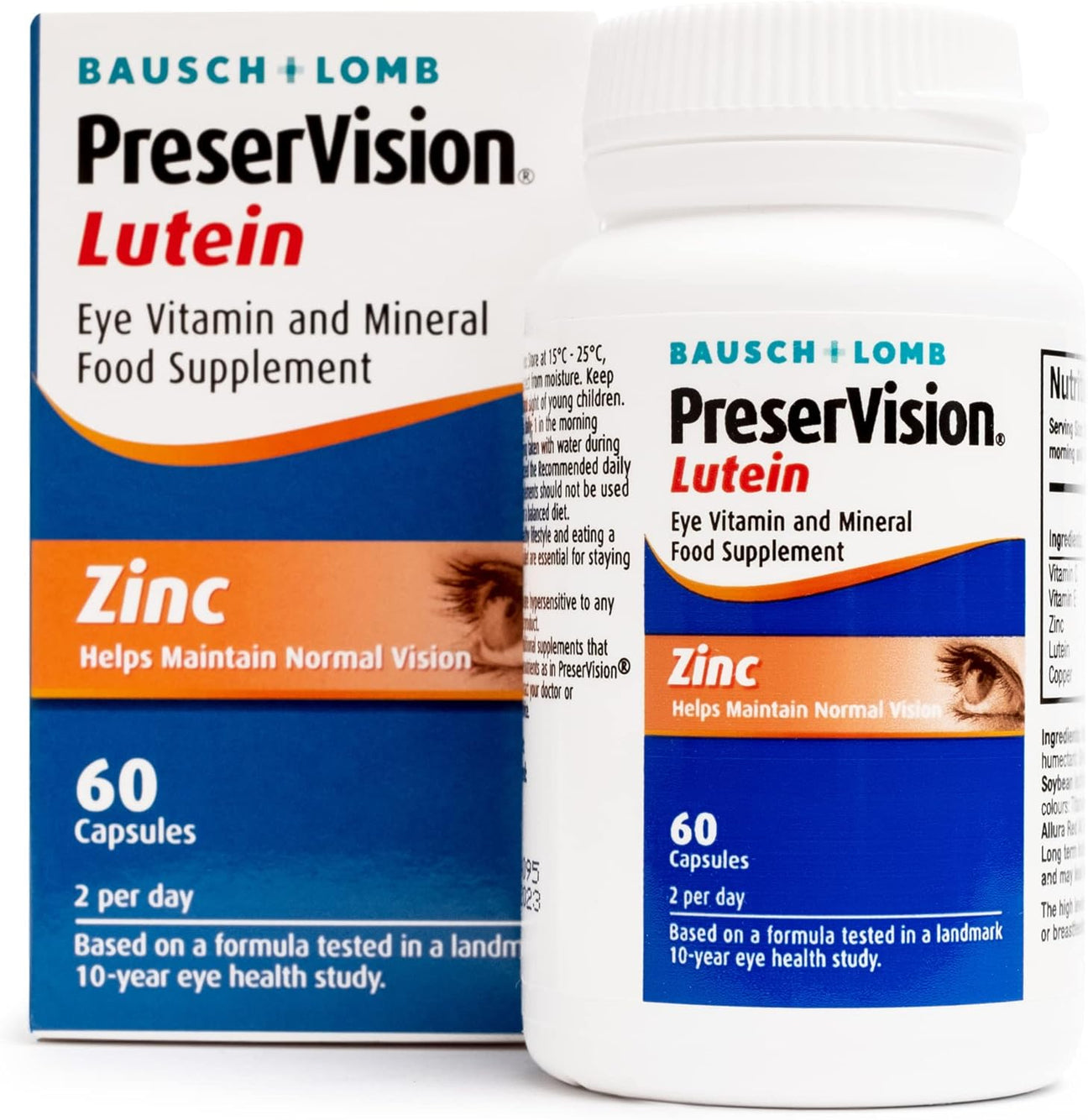 PreserVision Lutein ( 60 Capsules ) + Lomb, Lutein, Zinc, Copper and Vitamin C and E, Eye Vitamin and Mineral Food Supplement